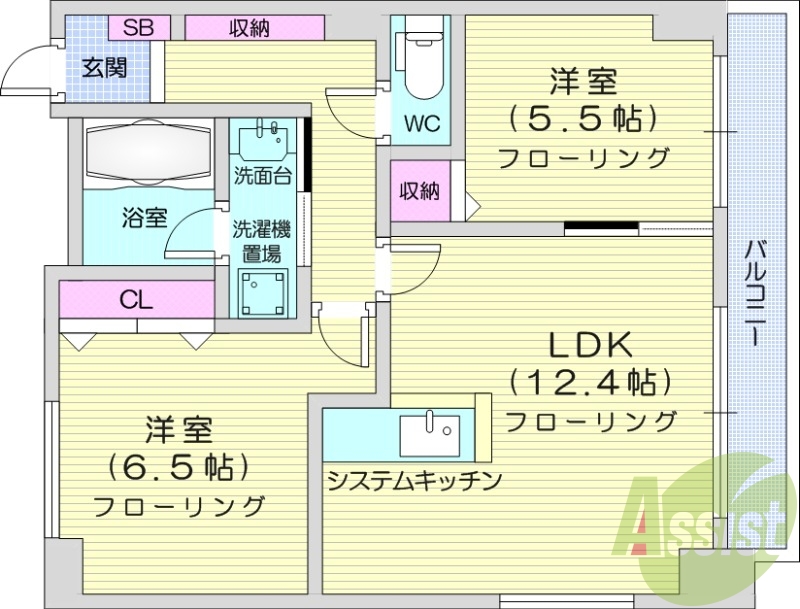2LDK、クローゼット、床暖房、浴室乾燥機、ウォシュレット