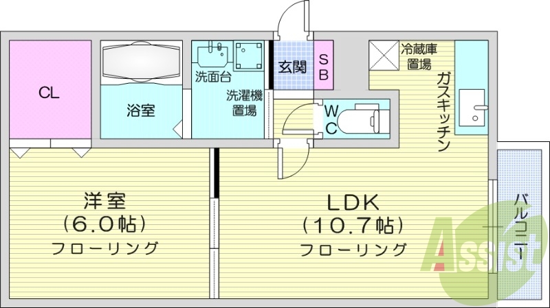 1LDK、都市ガス、浴室乾燥機、ネット無料、オートロック