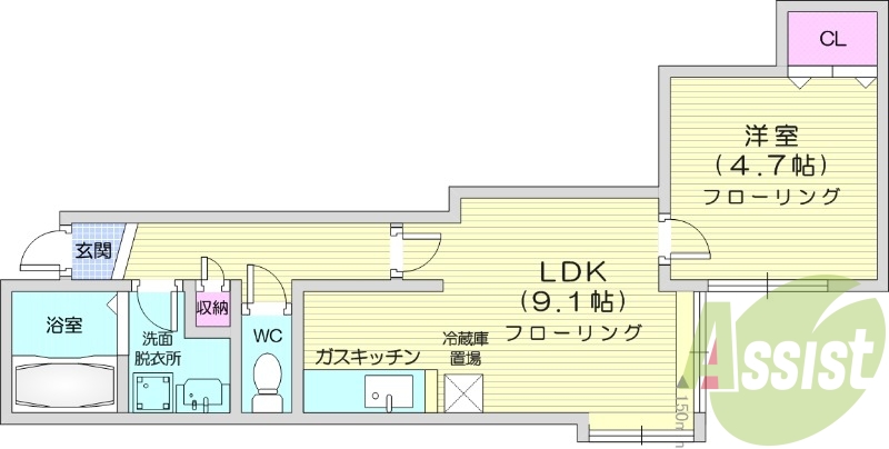 1LDK、インターネット無料、独立洗面台、バストイレ別