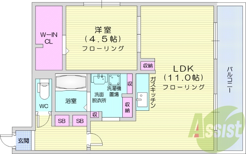 1DK、エアコン、バストイレ別、ネット無料