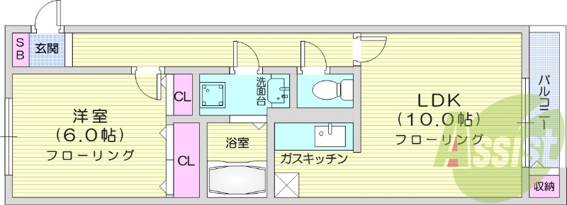 1LDK、灯油暖房、バルコニー、洗面化粧台