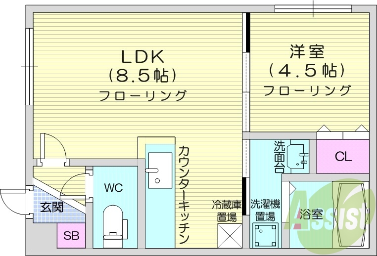 1LDK、灯油暖房、独立洗面台、バス・トイレ別、