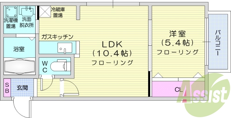 1LDK、都市ガス、オートロック、独立洗面台