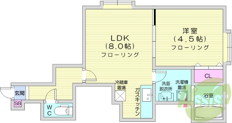 1LDK、灯油暖房、室内洗濯機置場、独立洗面台