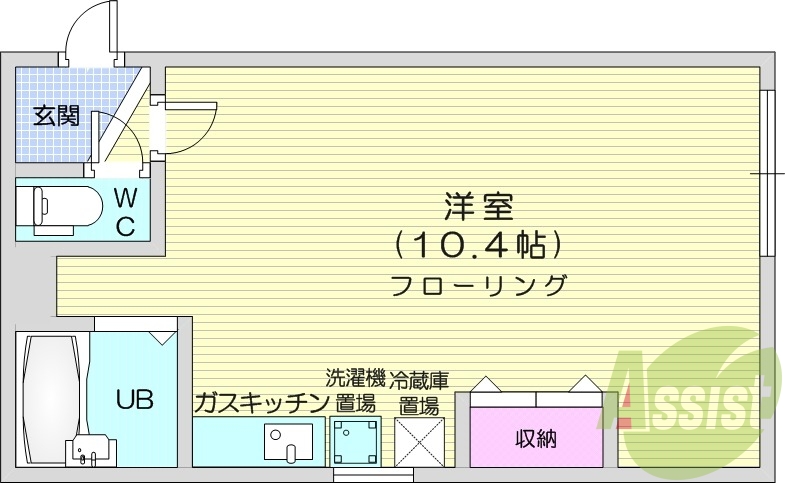 1R、面台、灯油暖房、バストイレ別、ペット可