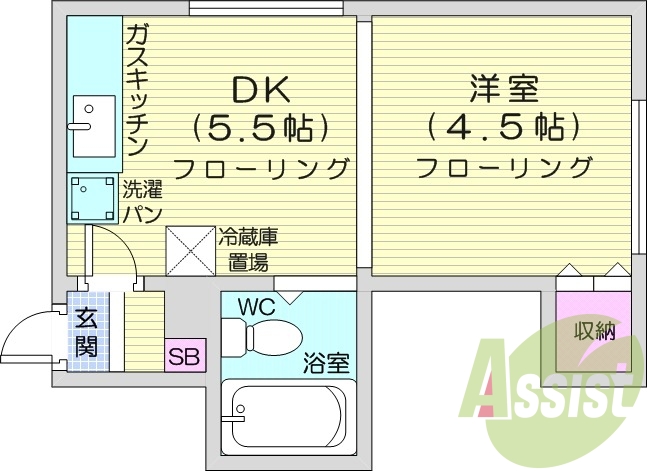 1DK、都市ガス、収納、光ファイバー、シューズボックス