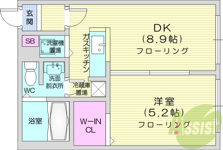 1LDK、独立洗面台、灯油暖房、バストイレ別、ガス給湯