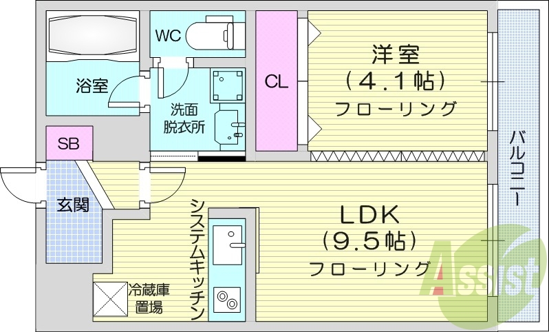 1LDK、オール電化、独立洗面台、ネット無料
