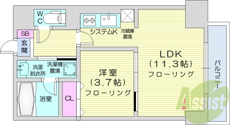 1LDK、システムキッチン、クローゼット、浴室乾燥機