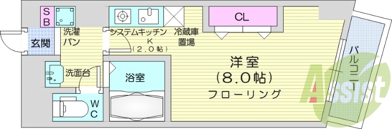 1R、都市ガス、ネット無料、エアコン、バルコニー