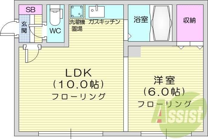 1LDK、バストイレ別、光ファイバー、ケーブルTV