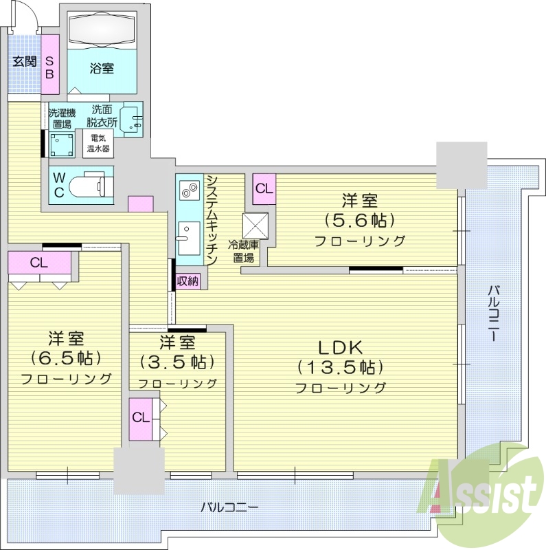 3LDK、オートロック、エアコン、コンシェルジュ