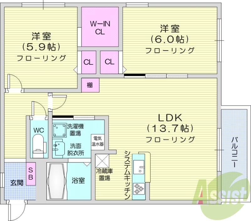1LDK、ウォークインクローゼット、エコジョーズ、角部屋