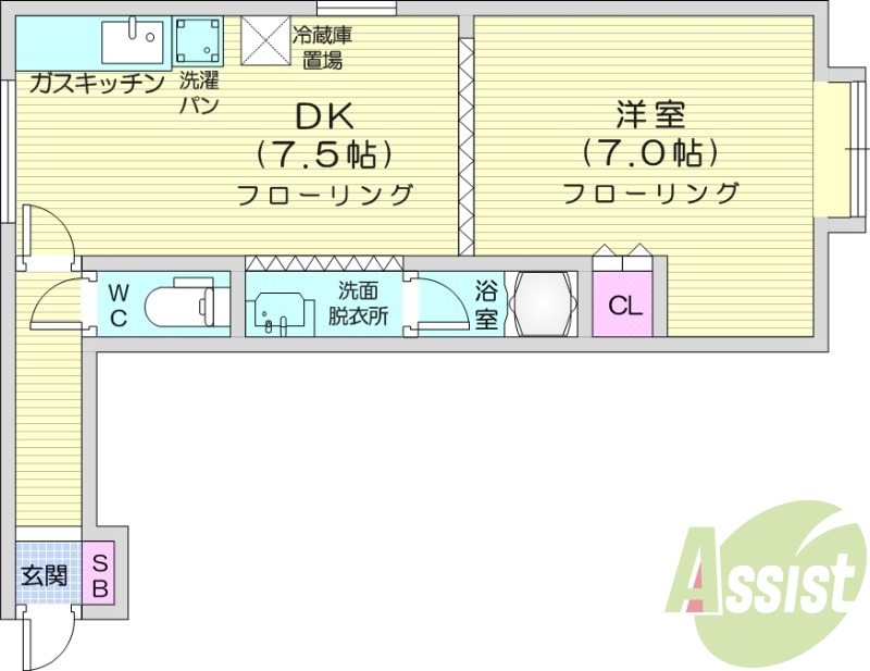 1DK、角部屋、バストイレ別、光ファイバー