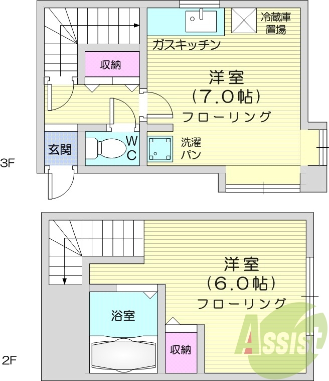 1DK、バストイレ別、ネット無料、灯油暖房