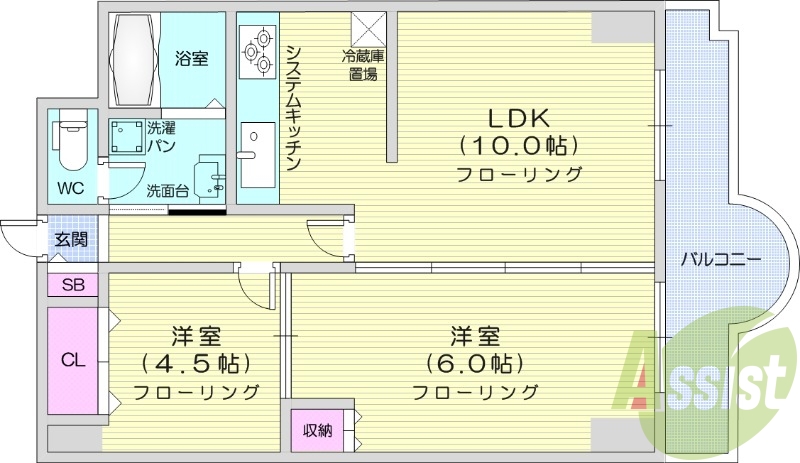 2LDK、システムキッチン、灯油FF暖房、ガス給湯