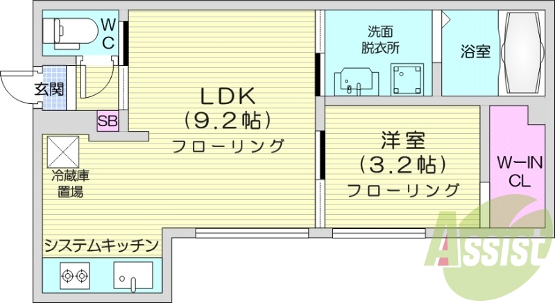 1LDK、エアコン、都市ガス、ネット無料