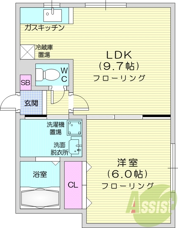 1LDK、ガスキッチン、独立洗面台、