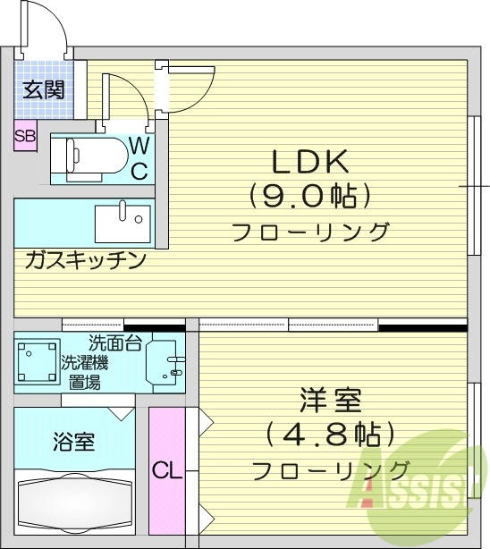 1LDK、オートロック、宅配ボックス、ネット使用料無料
