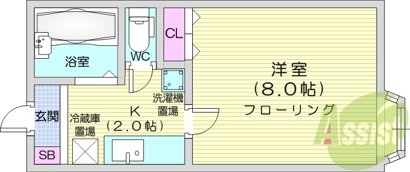 1K、バストイレ別、インターネット使用料不要