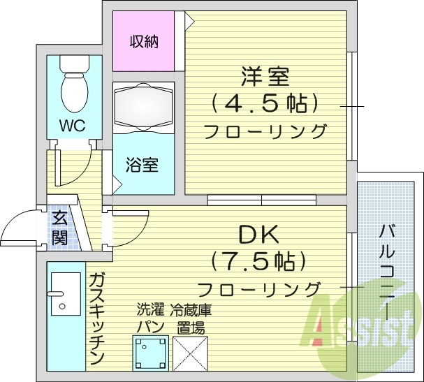 1DK、バストイレ別、収納、ペット相談可
