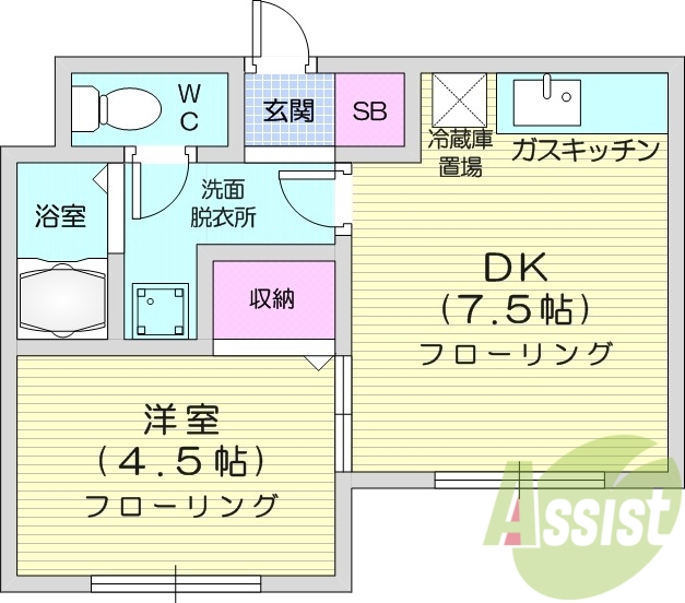1DK、バストイレ別、収納、ペット相談可