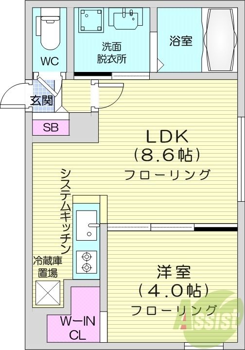 1LDK、エアコン、都市ガス、ネット無料