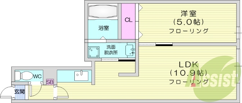 2LDK、オートロック、シャワートイレ、バス・トイレ別