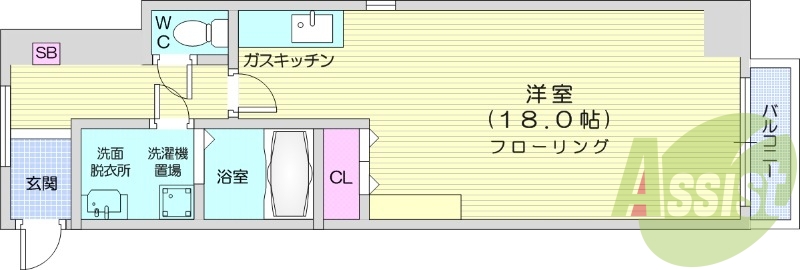 1K、角部屋、バストイレ別、ネット使用料無料