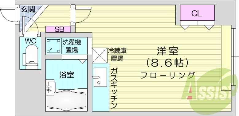 1R、独立洗面台、ネット使用料不要、ガスキッチン