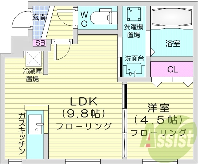1LDK、都市ガス、ペット飼育可、エアコン、ネット無料