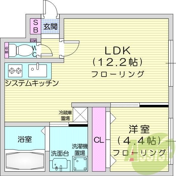 1LDK、エアコン、システムキッチン、ネット無料