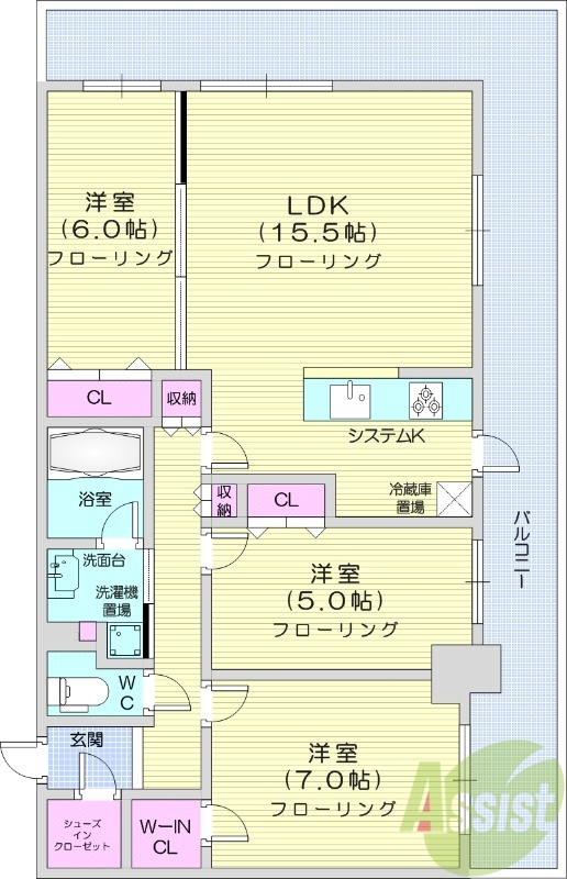 3LDK、浴室乾燥機、浴室暖房、バストイレ別