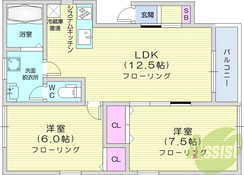 2LDK、独立洗面台、灯油暖房、トランクルーム