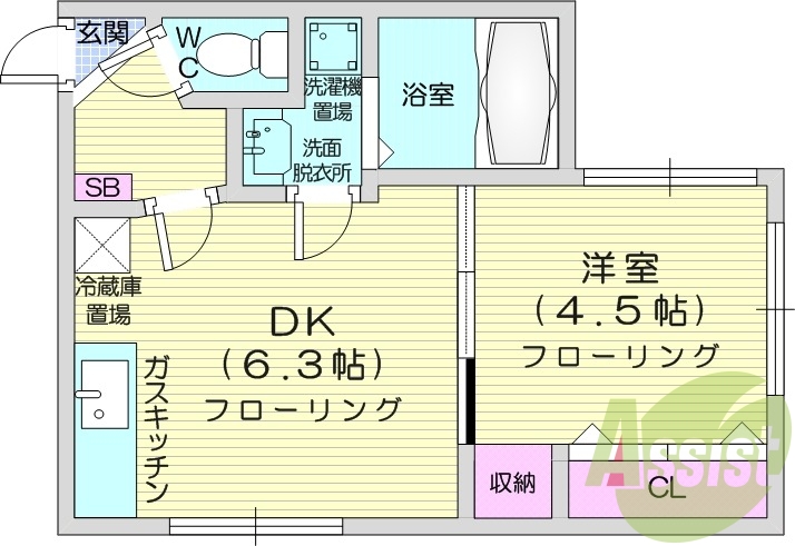 1DK、角部屋、灯油暖房、ネット無料、洗濯機置場