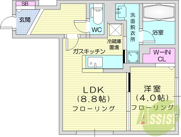1LDK、エアコン、ガス暖房、ネット無料