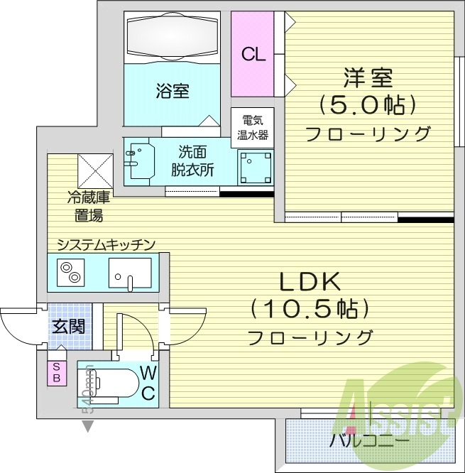1LDK、オートロック、オール電化、モニターホン