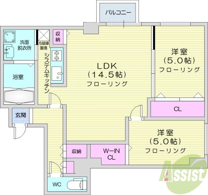 2LDK、都市ガス、ガス暖房、エアコン、ネット無料