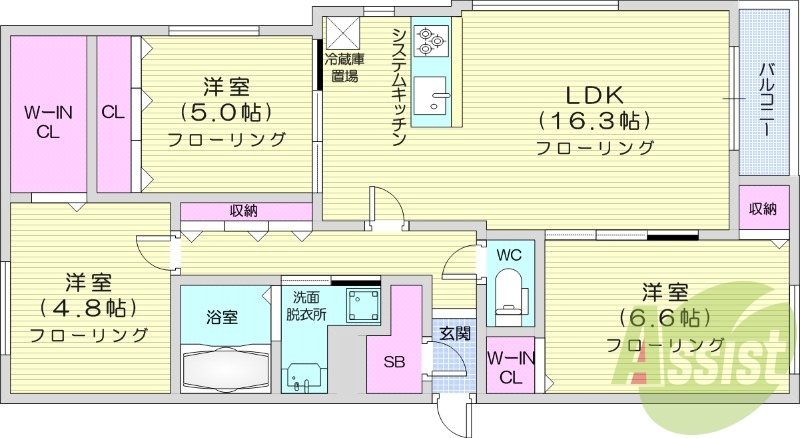 2LDK+S、エアコン、システムキッチン、追い焚き