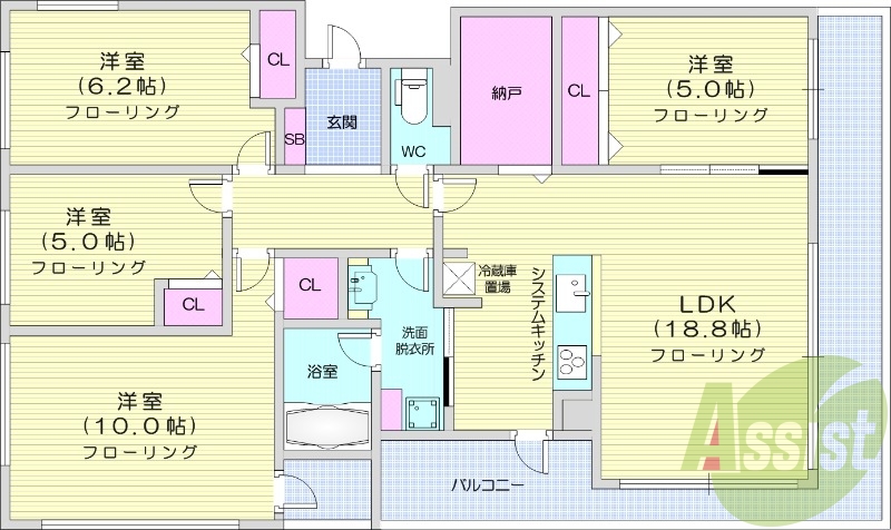 4LDK、システムキッチン、追い焚き、独立洗面台
