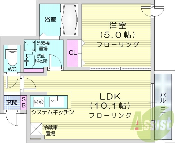 1LDK、エアコン、システムキッチン、灯油ＦＦ暖房