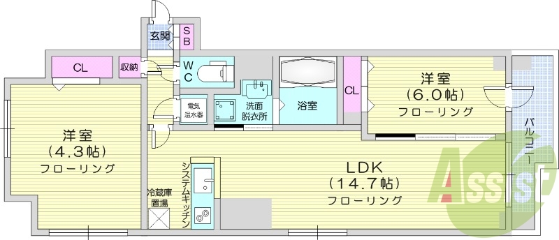 2LDK、オール電化、エアコン、ペット可、オートロック