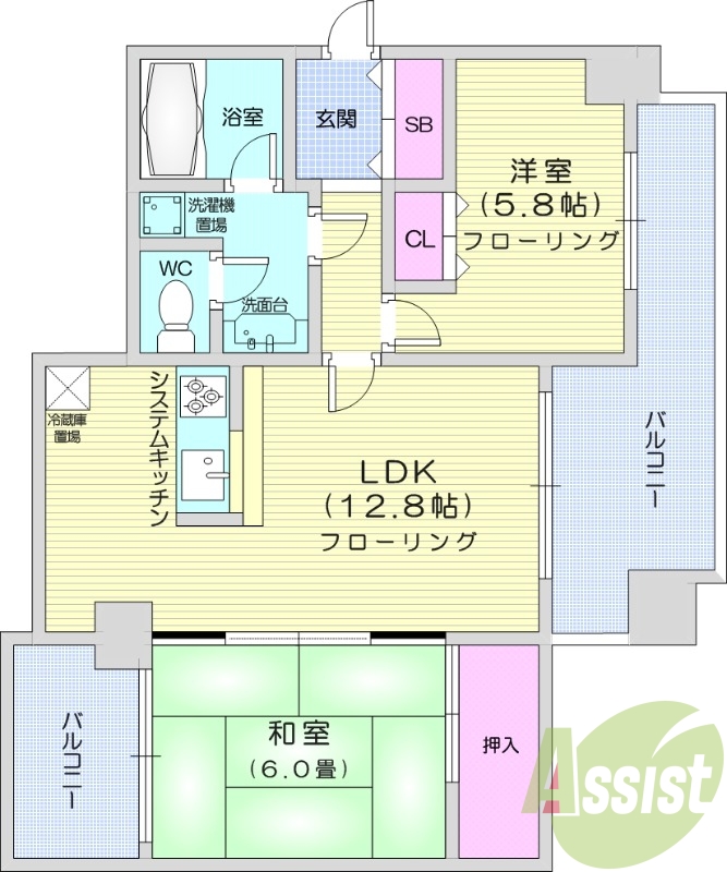 2LDK、都市ガス、最上階、エレベーター