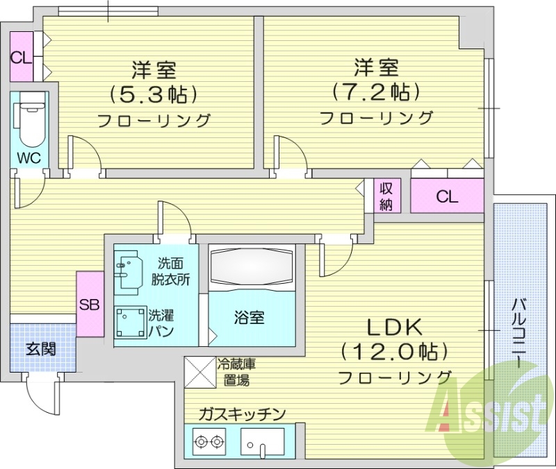2LDK、独立洗面台、シャワートイレ、ネット無料
