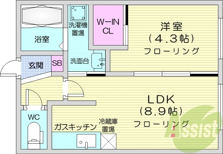 1LDK、ウォークインクローゼット、エレベーター