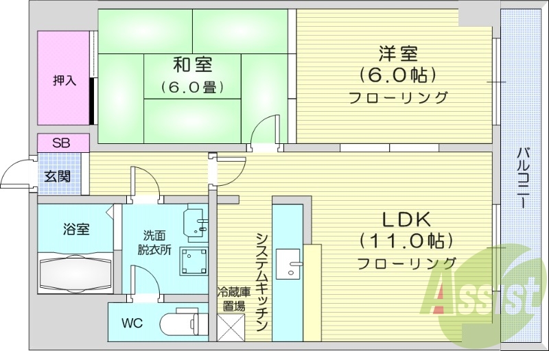 1DK、都市ガス、オートロック、バルコニー