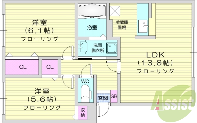 2LDK.浴室乾燥機、灯油暖房、ペット可、独立洗面台