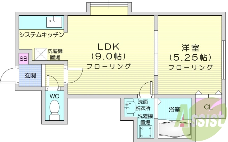 1LDK、インターネット無料、独立洗面台、バストイレ別
