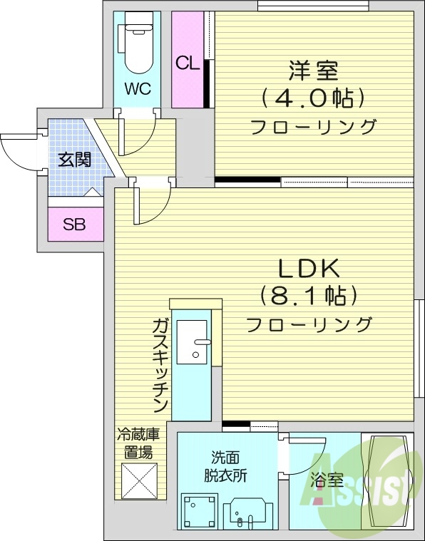 1LDK、都市ガス、エアコン、浴室乾燥機