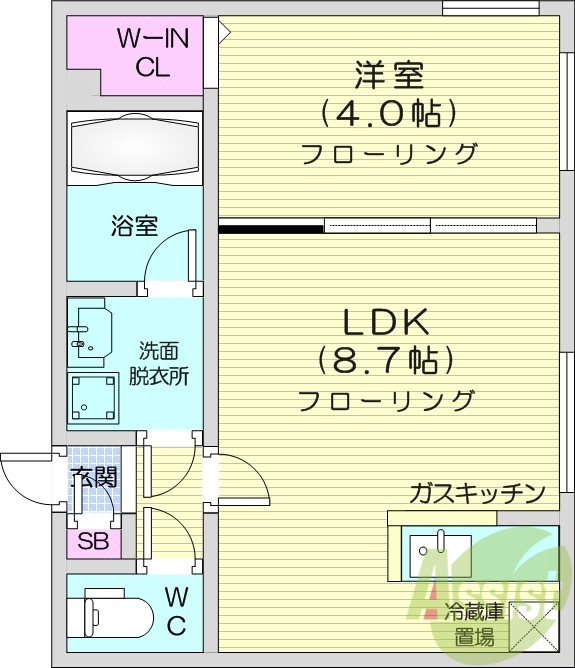 1LDK、都市ガス、エアコン、浴室乾燥機